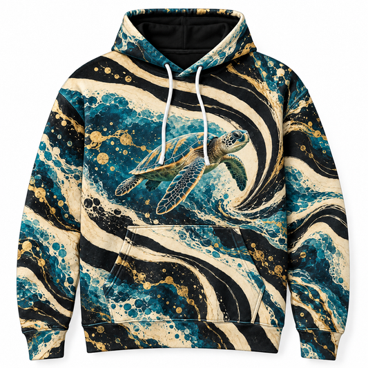 Op Current Sea Turtle Hoodie — Optical Stripe Print
