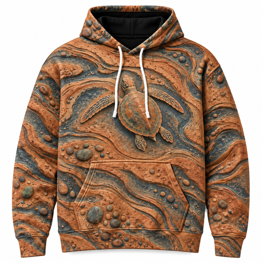 Clay Carving Sea Turtle Hoodie — Terracotta Relief Print