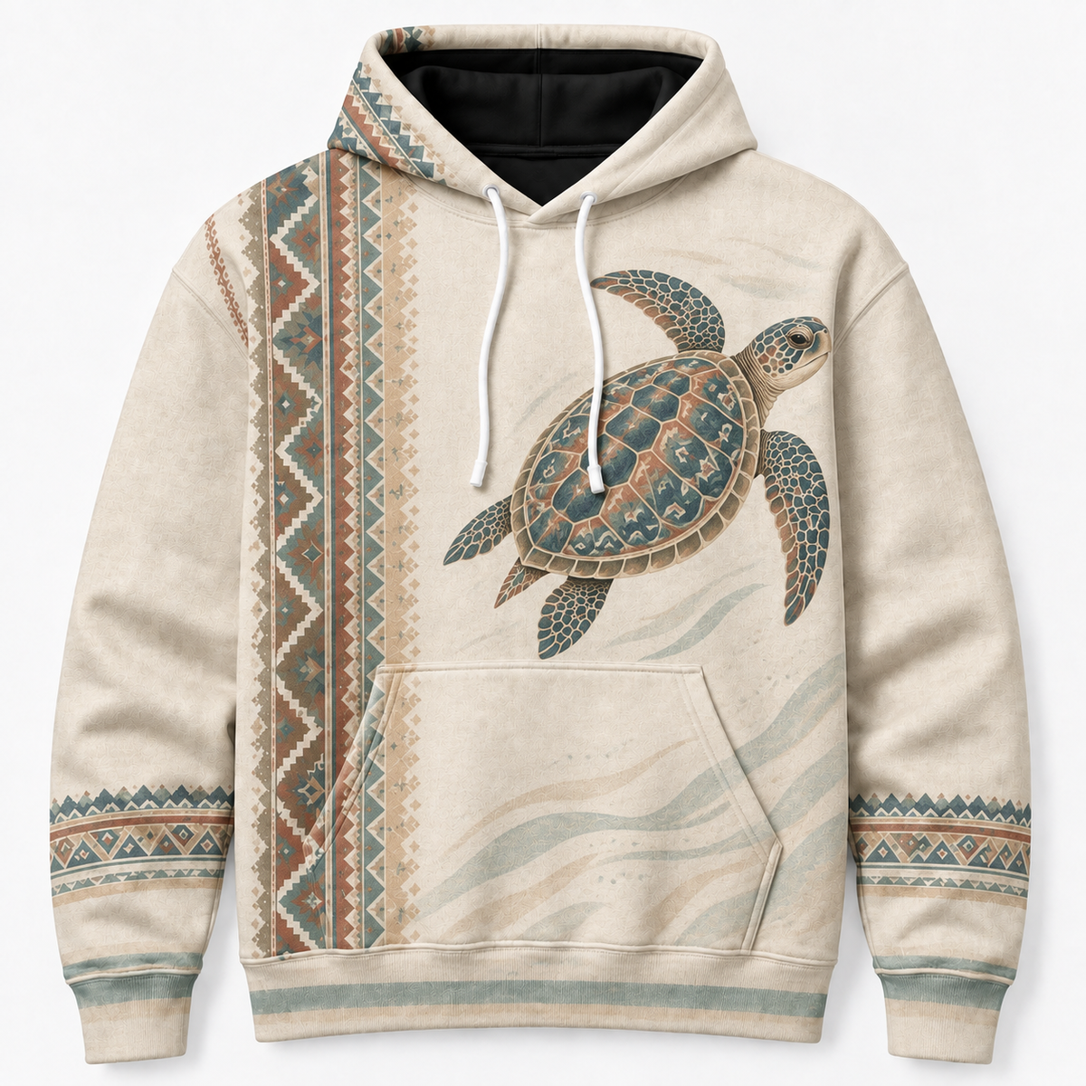 Coastal Loom Sea Turtle Hoodie — Vintage Geometric Print