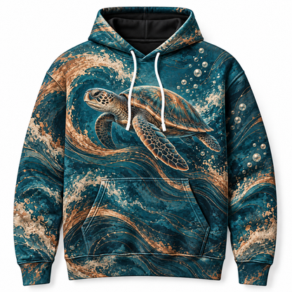 Copperwave Sea Turtle Hoodie — Copper Ocean Wave Print