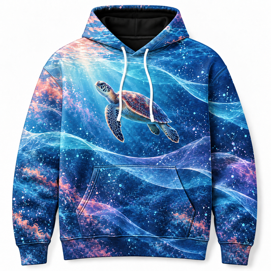 Phase Shift Sea Turtle Hoodie — Layered Wave Screen Print