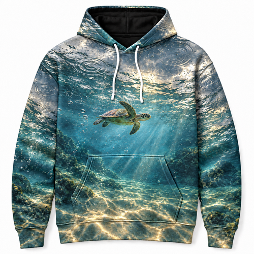 Raindrop Sanctuary Sea Turtle Hoodie — Rain Ripple Print