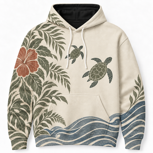 Fern Cove Sea Turtle Hoodie – Vintage Botanical Print
