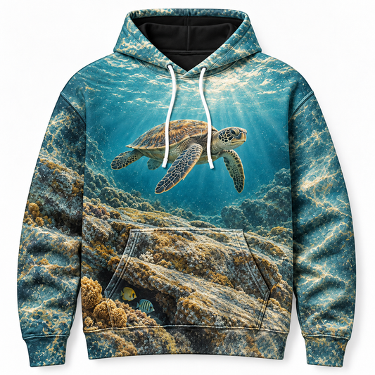 Reef Lookout Sea Turtle Hoodie — Rock Ledge Encounter Print