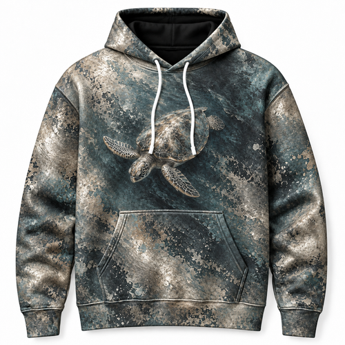 Tarnished Silver Sea Turtle Hoodie — Aged Silver Relief Print