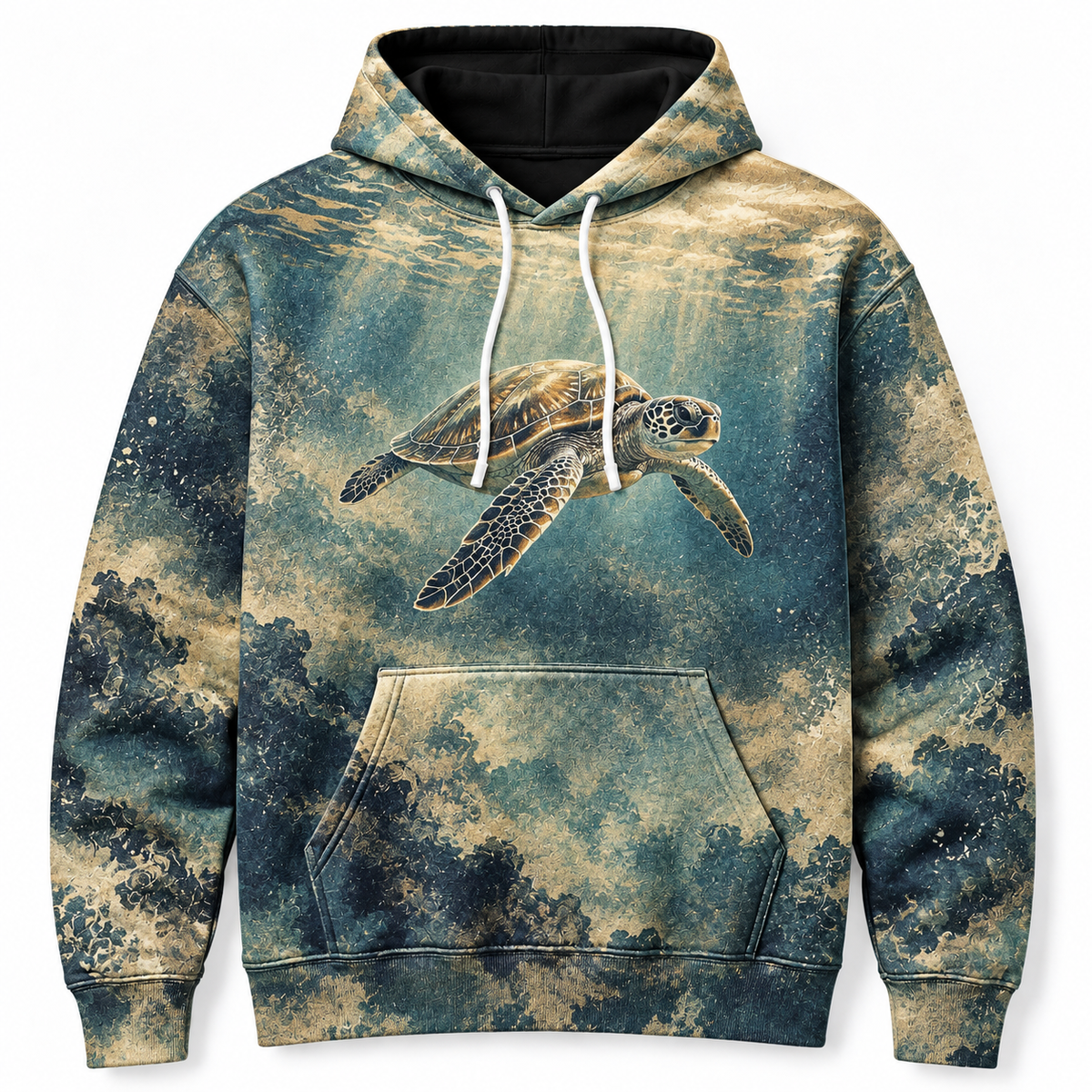 Soft Etch Sea Turtle Hoodie — Aquatint Ocean Print