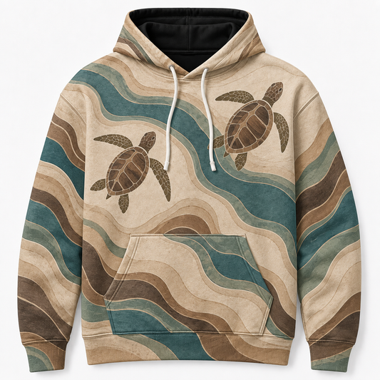 Contour Lagoon Sea Turtle Hoodie – Earth Tone Current Print