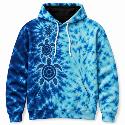 Tidal Trio Sea Turtle Hoodie — Ocean Blue Tie-Dye Print