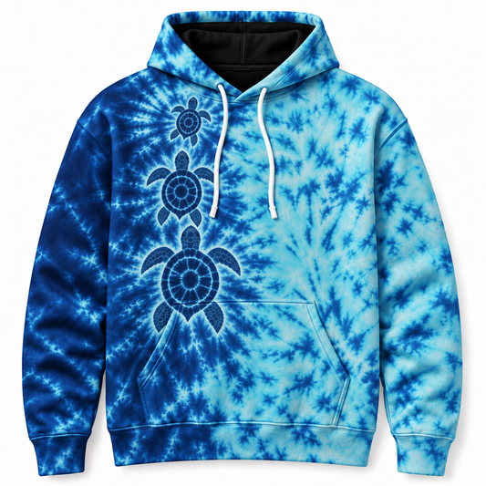 Tidal Trio Sea Turtle Hoodie — Ocean Blue Tie-Dye Print