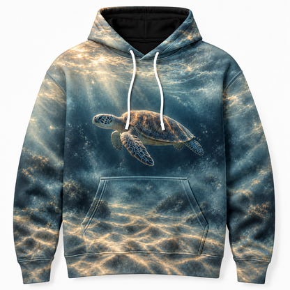 Fogbound Blue Sea Turtle Hoodie — Soft Coastal Haze Print