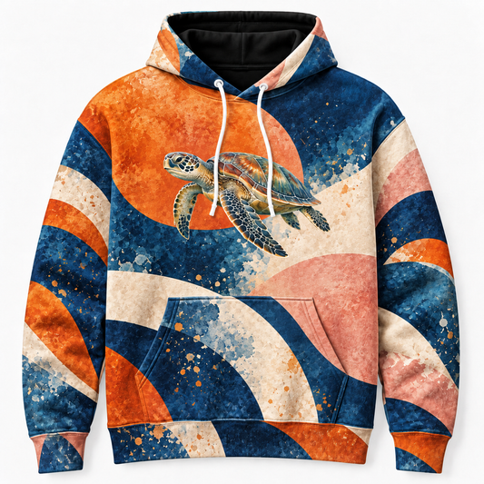 Tidal Composition Sea Turtle Hoodie — Modernist Geometry Print