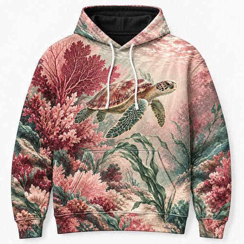Rosewater Reef Sea Turtle Hoodie — Blush Coral Reef Print