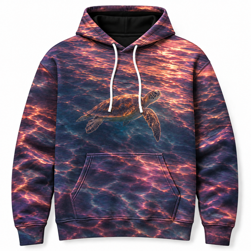 Plum Afterglow Sea Turtle Hoodie — Dusk Reflection Print