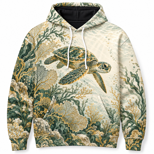 Ivory Reef Lace Sea Turtle Hoodie — Ivory Botanical Reef Print