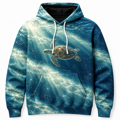 Sunshaft Stair Sea Turtle Hoodie — Layered Light Print