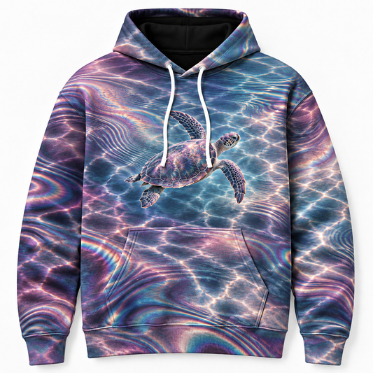 Satin Interference Sea Turtle Hoodie — Moire Illusion Print