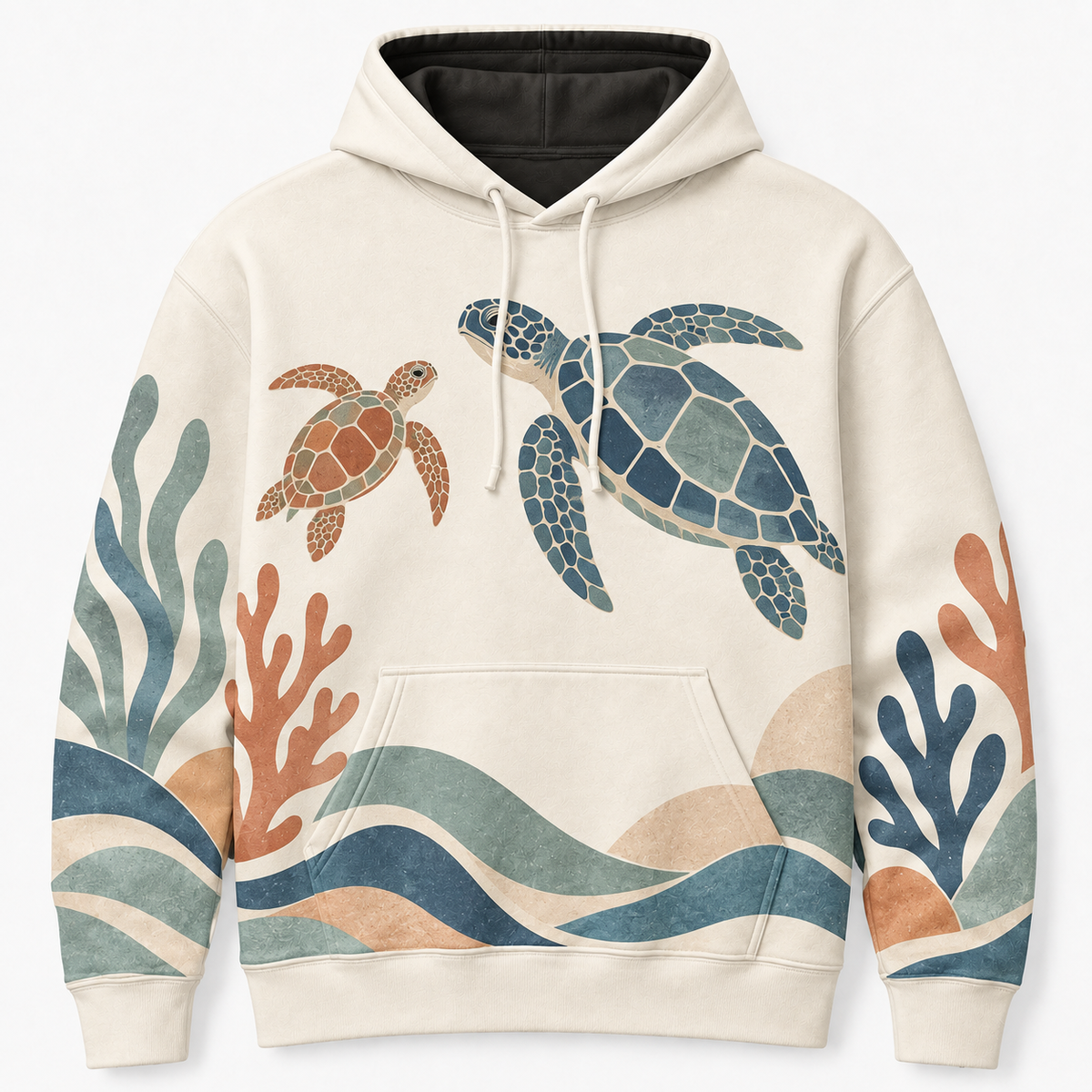 Coastal Cut Paper Sea Turtle Hoodie – Modern Reef Collage Print