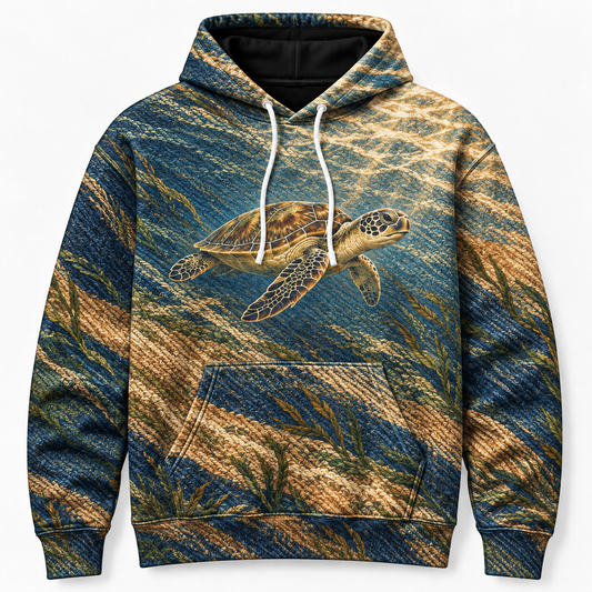 Twill Estuary Sea Turtle Hoodie — Diagonal Weave Print