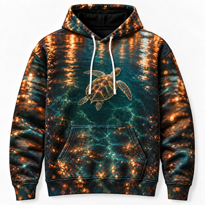 Espresso Harbor Sea Turtle Hoodie — Coastal Bokeh Print