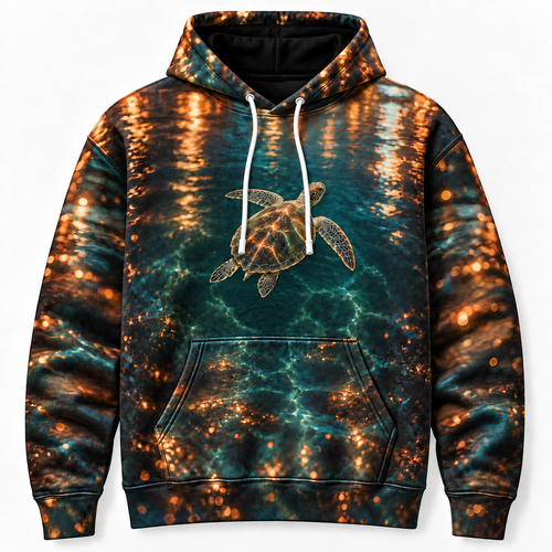 Espresso Harbor Sea Turtle Hoodie — Coastal Bokeh Print
