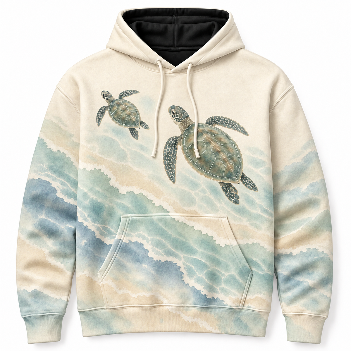 Honu Shallows Sea Turtle Hoodie — Soft Coastal Watercolor Print