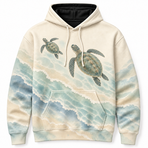 Honu Shallows Sea Turtle Hoodie — Soft Coastal Watercolor Print