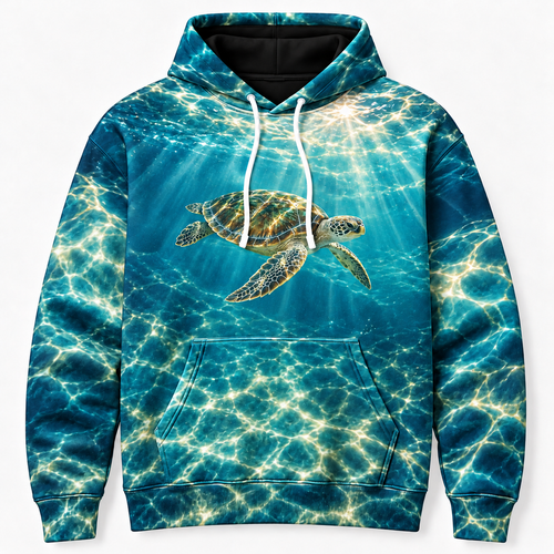 Caustic Canopy Sea Turtle Hoodie — Underwater Light Mesh Print
