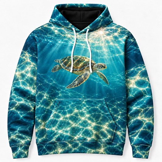 Caustic Canopy Sea Turtle Hoodie — Underwater Light Mesh Print
