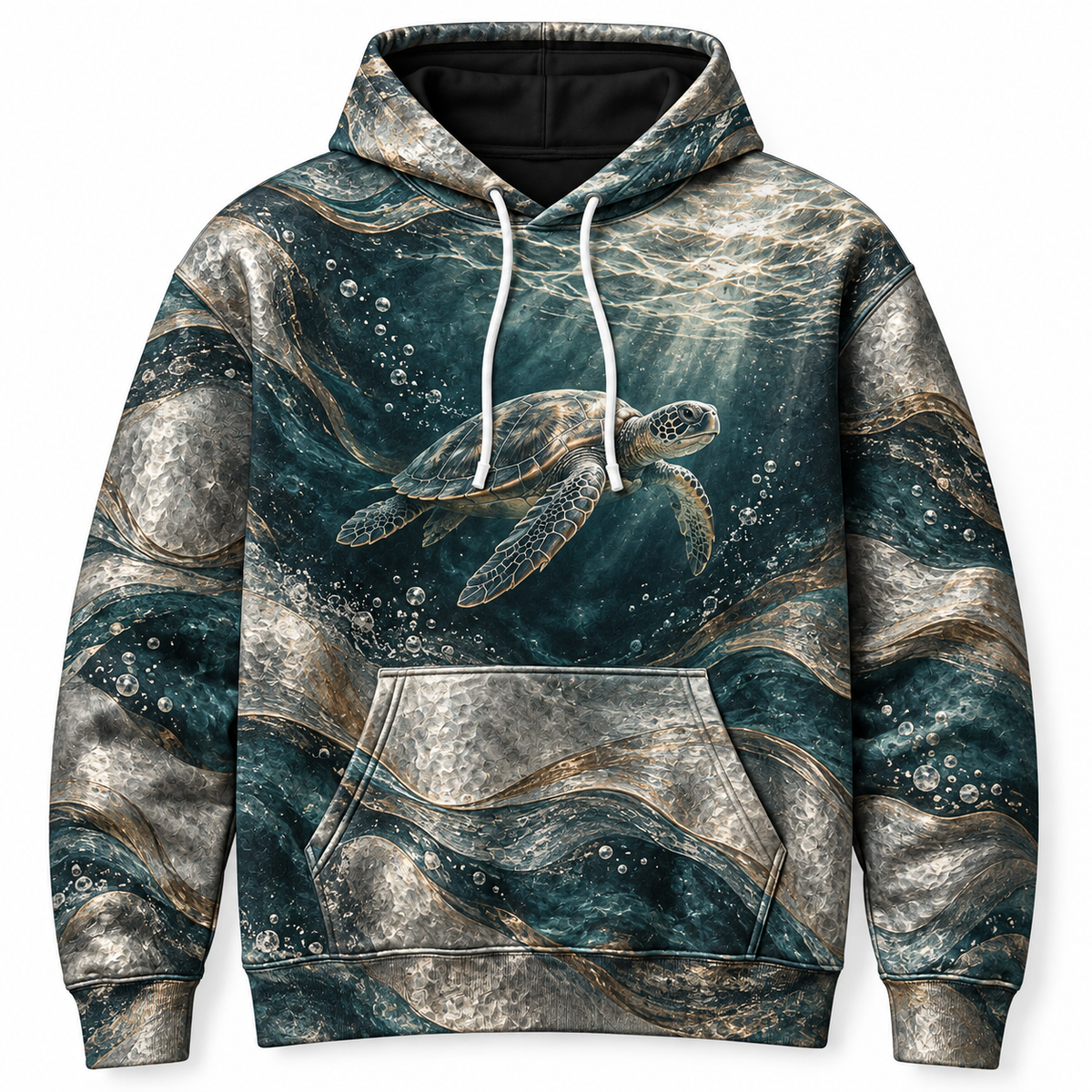 Pewter Tides Sea Turtle Hoodie — Brushed Relief Print