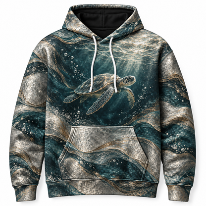 Pewter Tides Sea Turtle Hoodie — Brushed Relief Print