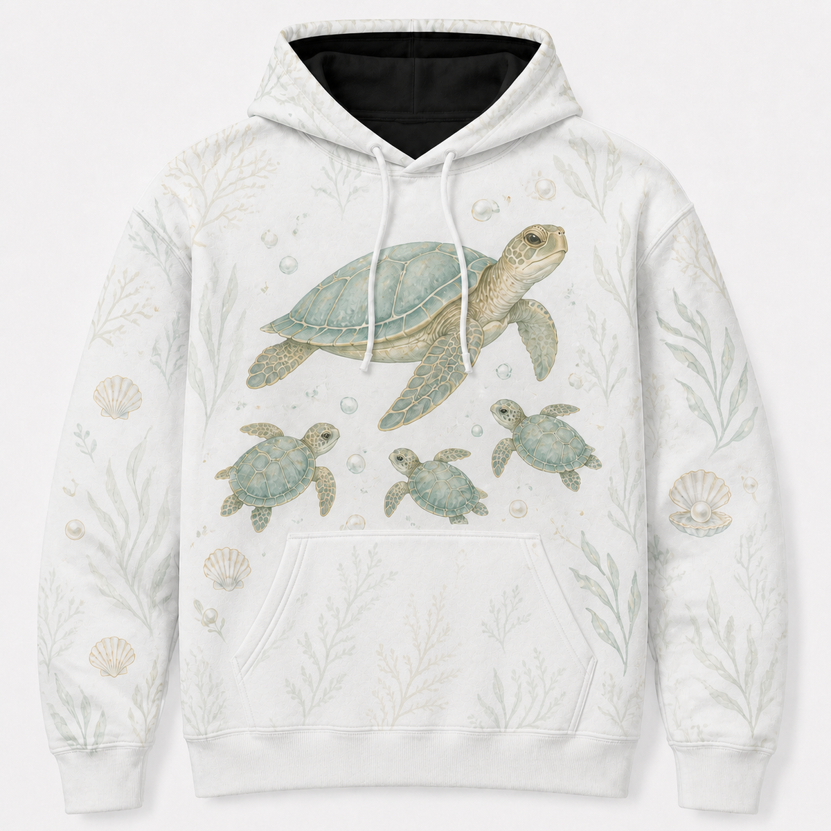 Pearl Nursery Sea Turtle Hoodie — White Watercolor Family Print