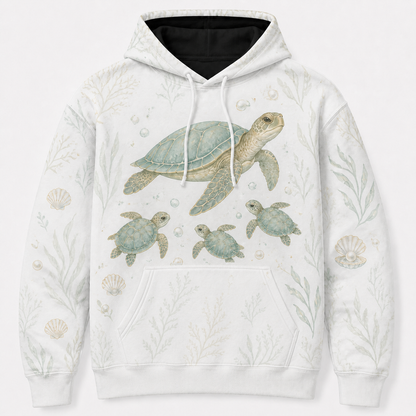 Pearl Nursery Sea Turtle Hoodie — White Watercolor Family Print