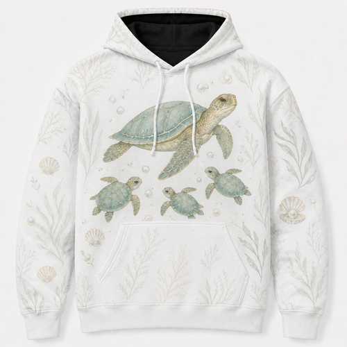 Pearl Nursery Sea Turtle Hoodie — White Watercolor Family Print