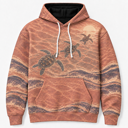 Amber Tide Sea Turtle Hoodie — Copper Sunset Wave Print