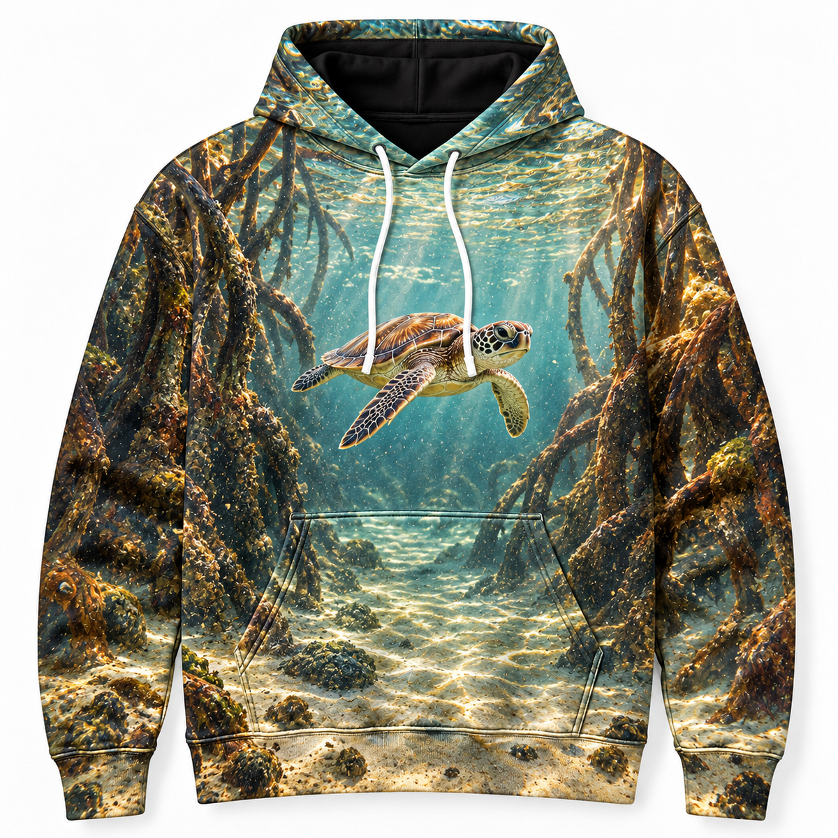 Rootwater Corridor Sea Turtle Hoodie — Mangrove Passage Print