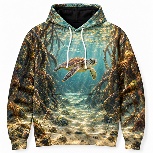 Rootwater Corridor Sea Turtle Hoodie — Mangrove Passage Print
