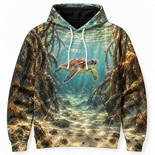 Rootwater Corridor Sea Turtle Hoodie — Mangrove Passage Print