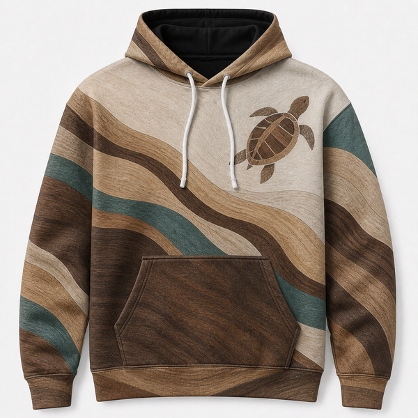 Driftwood Sea Turtle Hoodie — Wood Grain Inlay Print