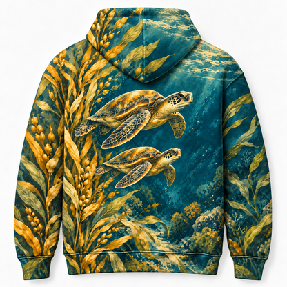Saffron Seagrass Sea Turtle Hoodie — Golden Seagrass Print