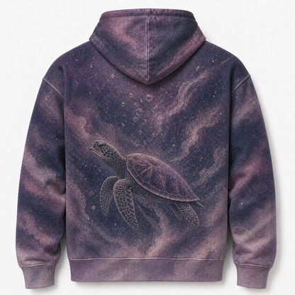 Star Drift Sea Turtle Hoodie — Cosmic Moon and Nebula Print