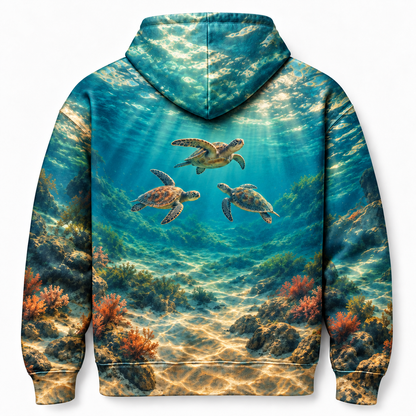 Three Bearings Sea Turtle Hoodie — Triangular Swimmers Print