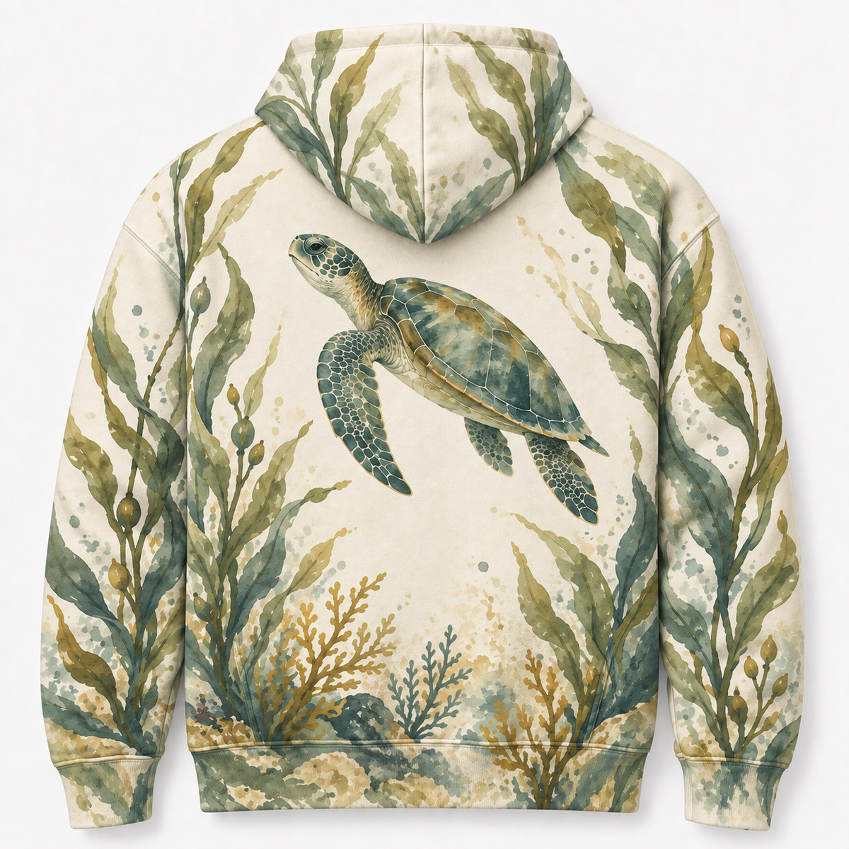 Kelp Sanctuary Sea Turtle Hoodie – Watercolor Ocean Garden Print   16:41
