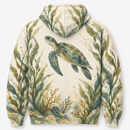 Kelp Sanctuary Sea Turtle Hoodie – Watercolor Ocean Garden Print   16:41