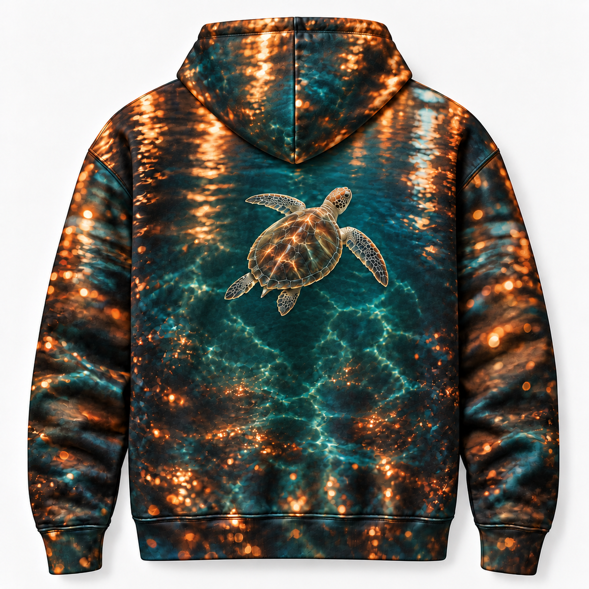 Espresso Harbor Sea Turtle Hoodie — Coastal Bokeh Print