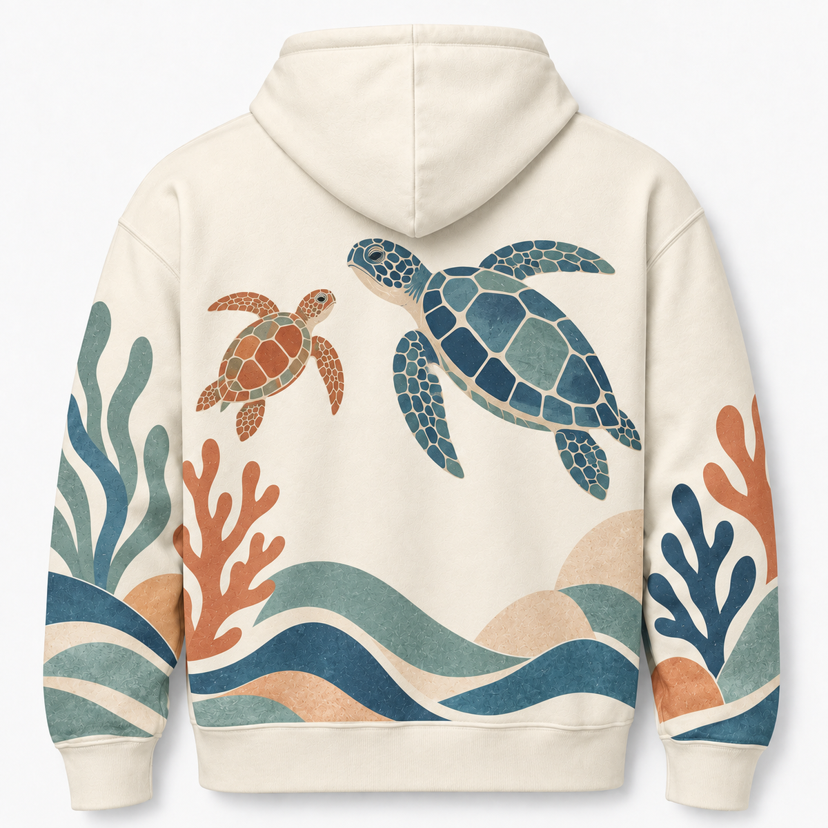 Coastal Cut Paper Sea Turtle Hoodie – Modern Reef Collage Print