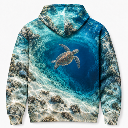 Bluehole Descent Sea Turtle Hoodie — Deep Water Basin Print