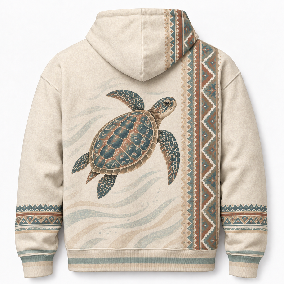 Coastal Loom Sea Turtle Hoodie — Vintage Geometric Print