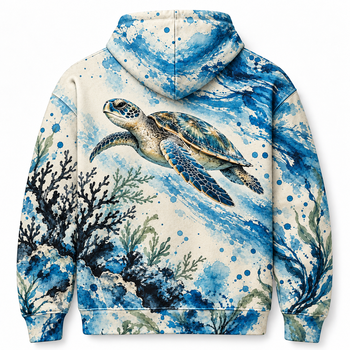Cerulean Coral Ink Sea Turtle Hoodie — Blue Coral Ink Print
