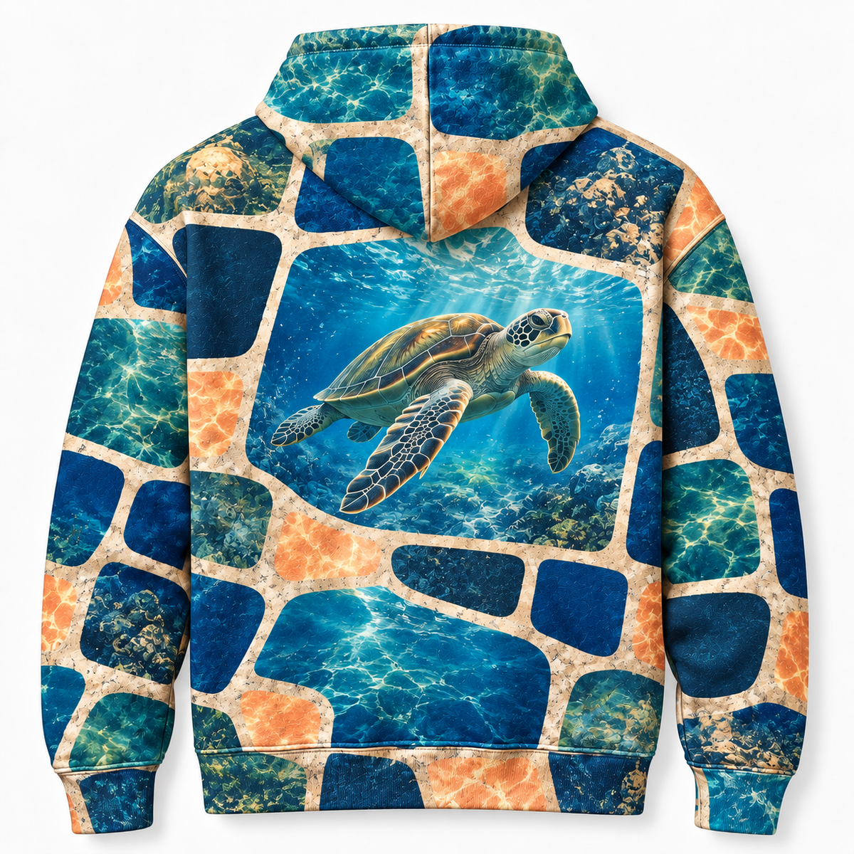 Offset Grid Sea Turtle Hoodie — Broken Lattice Print