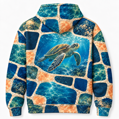 Offset Grid Sea Turtle Hoodie — Broken Lattice Print